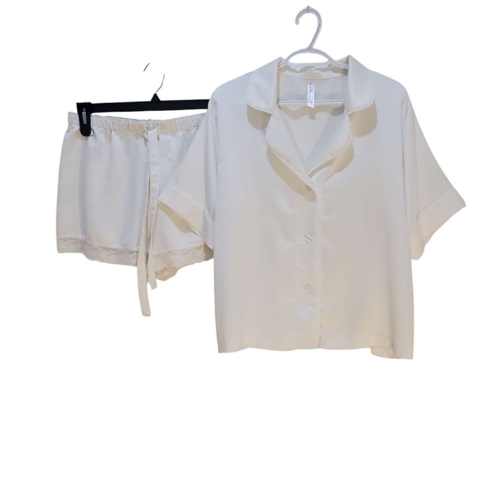 Flora Nikrooz Pajama Set Sleepwear Lace Trim Short Sleeve Top L